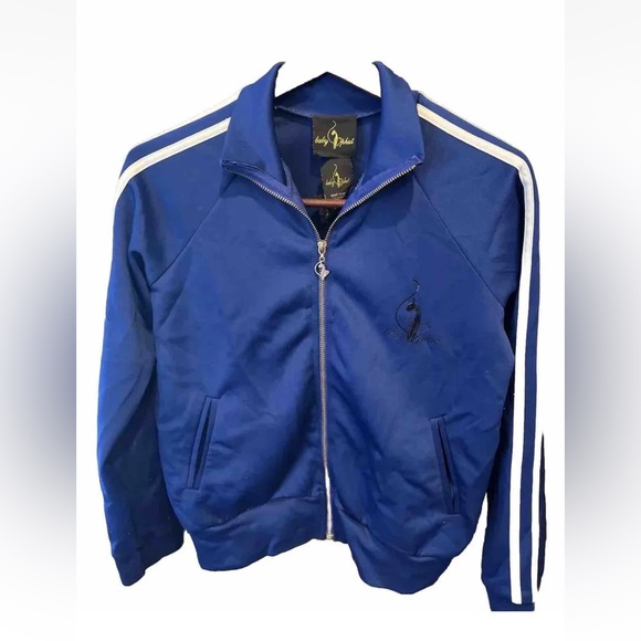 90s BLUE BABY Phat Track Jacket S White stripes Full Zip Coat Black Logo 90s Y2K - Picture 8 of 10